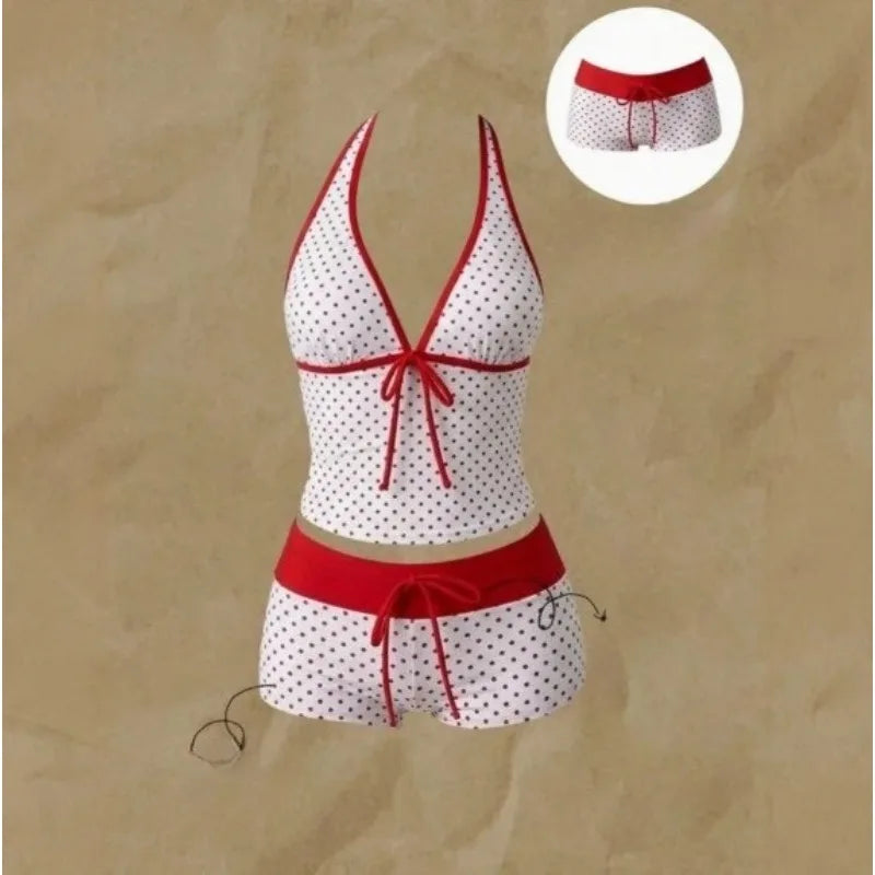 Voguable  Japanese Style Kawaii Girls Swimsuit Sweet Printed Halter Bikini Swimsuit Women Ruffle Bikini Set Bather Bathing Suit Swim voguable