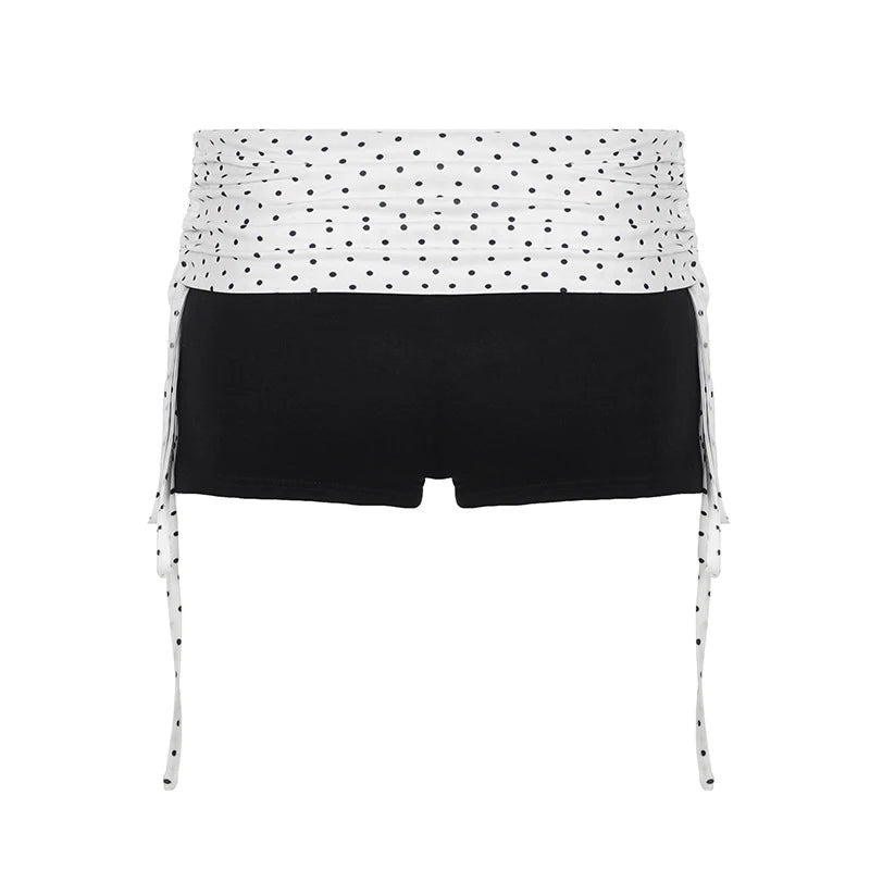 Voguable  New Fashion Polka Dot High Waist Folds Lace Up Drawstring Shorts Contrasting Colors Casual Biker Sporty Hot Sexy Femme Pants voguable