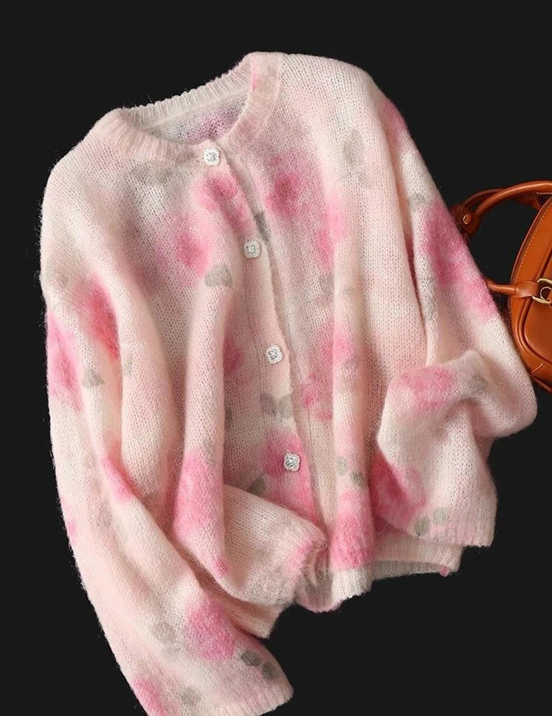 Elegant Floral Sweet Cardigan Sweaters Women Long Sleeve Lazy Wind Vintage Knitted Coats Fall New O Neck Single Breasted Tops voguable