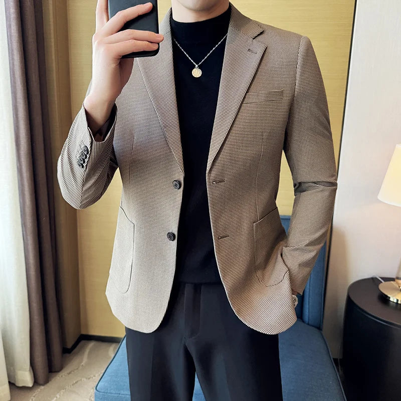 Voguable  Luxury and Fashionable Men's Suit Jacket Blazer Business Slim Fit Lapel Plaid Dress Suit Wedding Groom Tailcoat Suit Jacket4XL-M voguable