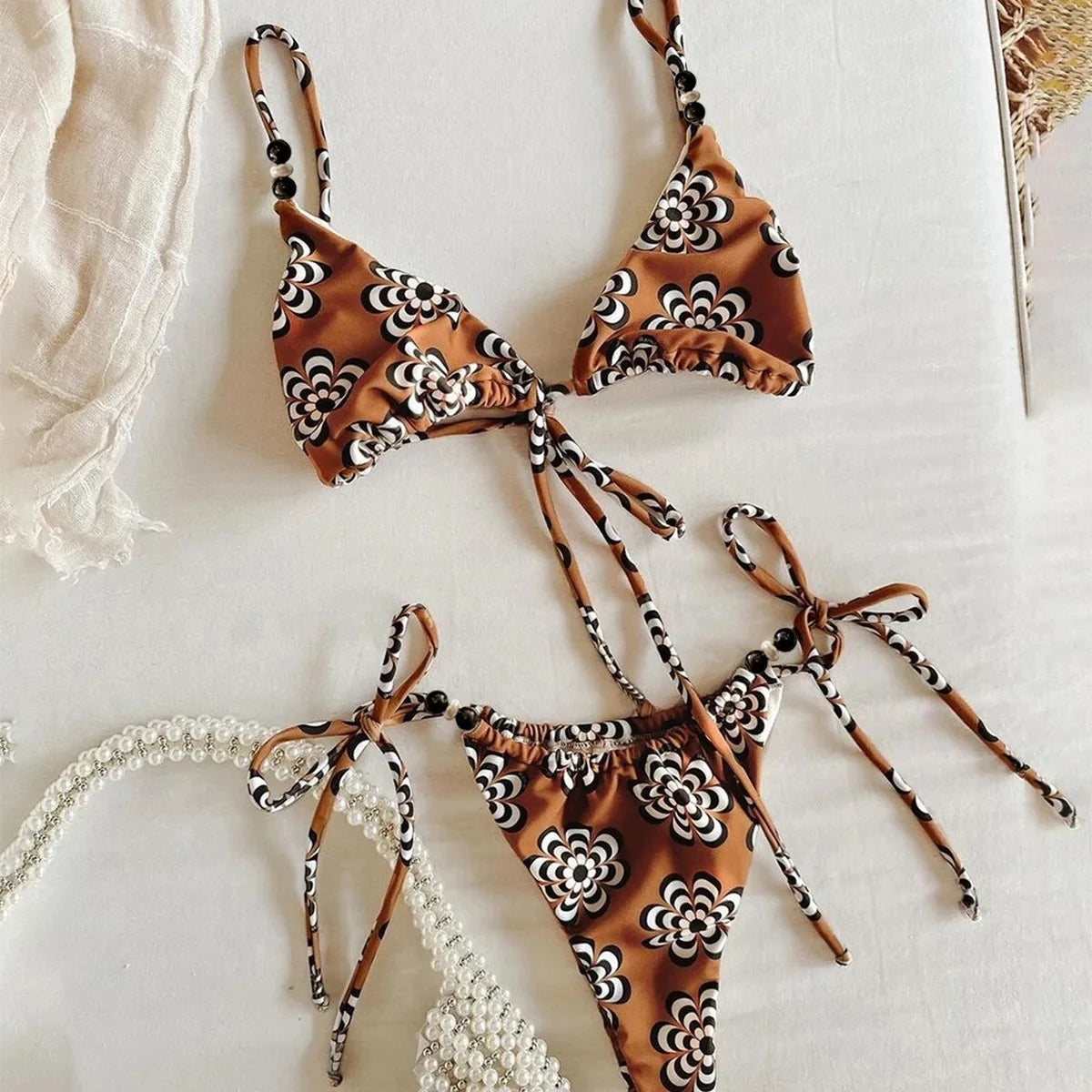 Voguable  Sexy Sportswear for Women Fashion Vintage Sleeveless Swim Print Backless New Spring Summer Two Piece Suits Bikinis Set voguable