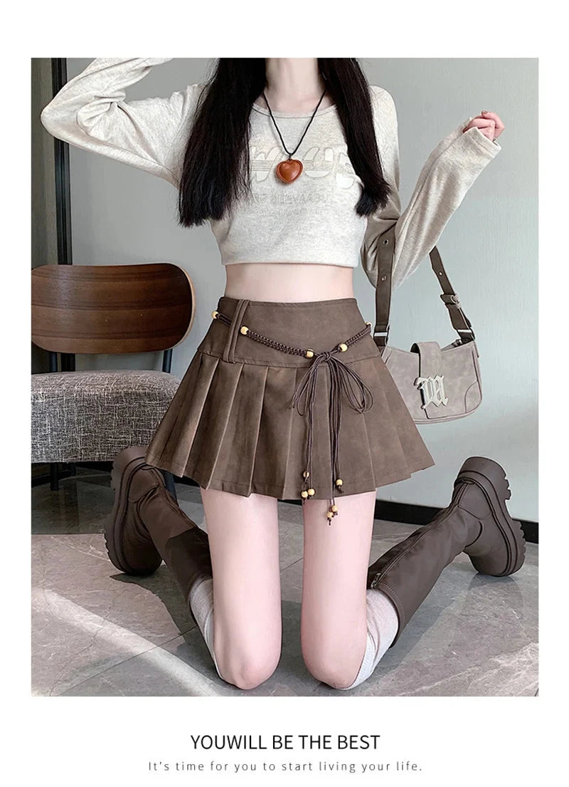 Pu Sexy Pleated Skirts Women High Waist Vintage Mini A Line Skirt Fall Winter Casual Preppy Style Female Sweet Retro Skirt voguable
