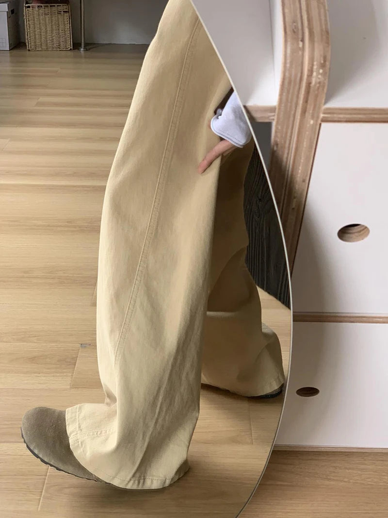 Y2K Vintage Belt Jeans Women Loose American High Waist Hip Hop Denim Pant Harajuku Retro Pockets Streetwear Khaki Trousers New voguable