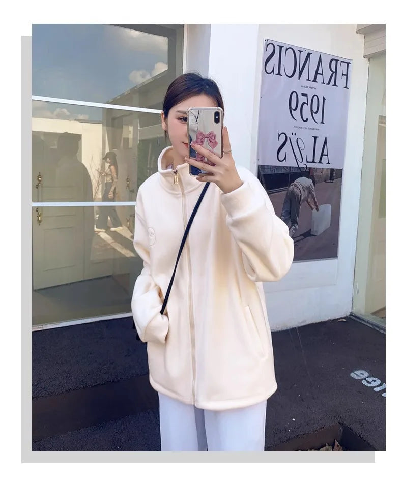 Women Zip Hoodie Thicken Fuzzy Fleece Sweatshirts Lamb Wool Zipper Thickened Oversize White Stand Collar Coats Soft Outerwear voguable