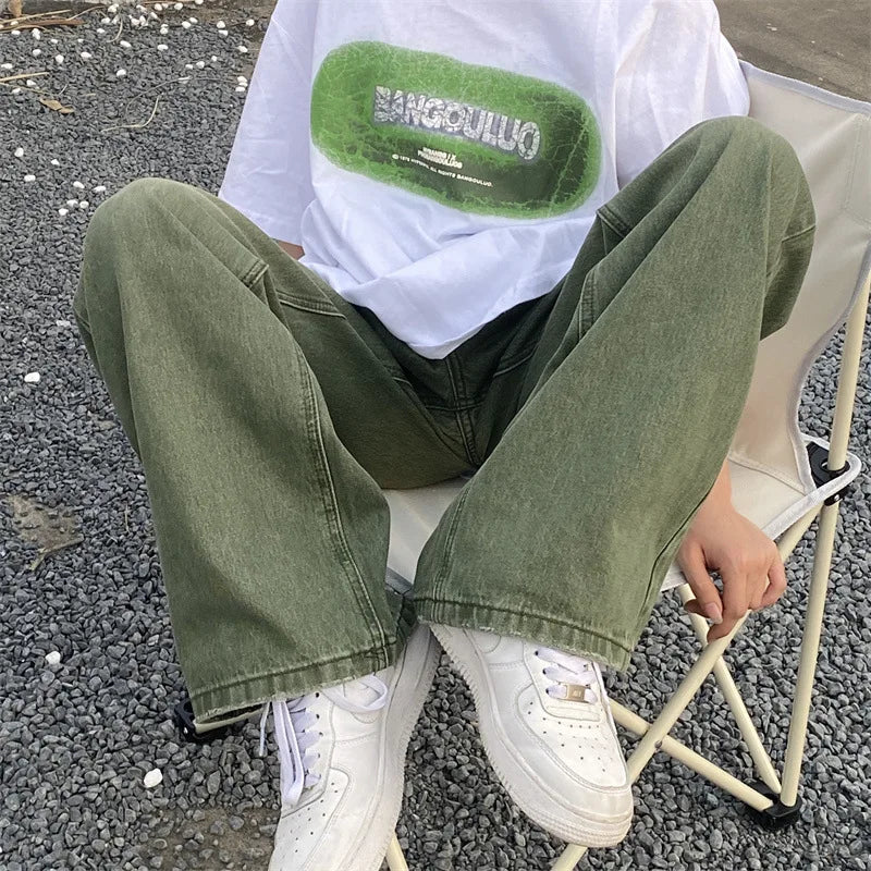 Voguable  Green Jeans Baggy Distressed Vintage Denim Trousers Male Wide Leg Pants Men Streetwear Retro Oversize Casual Hip Hop voguable