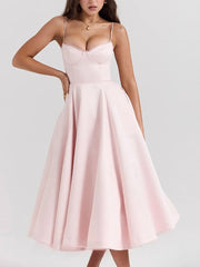 Summer Flare Midi Dress Elegant 2025 New Arrivals Spaghetti Strap Bustier Dress Women Dresses Sweet Pink Women Tops CHP1 voguable