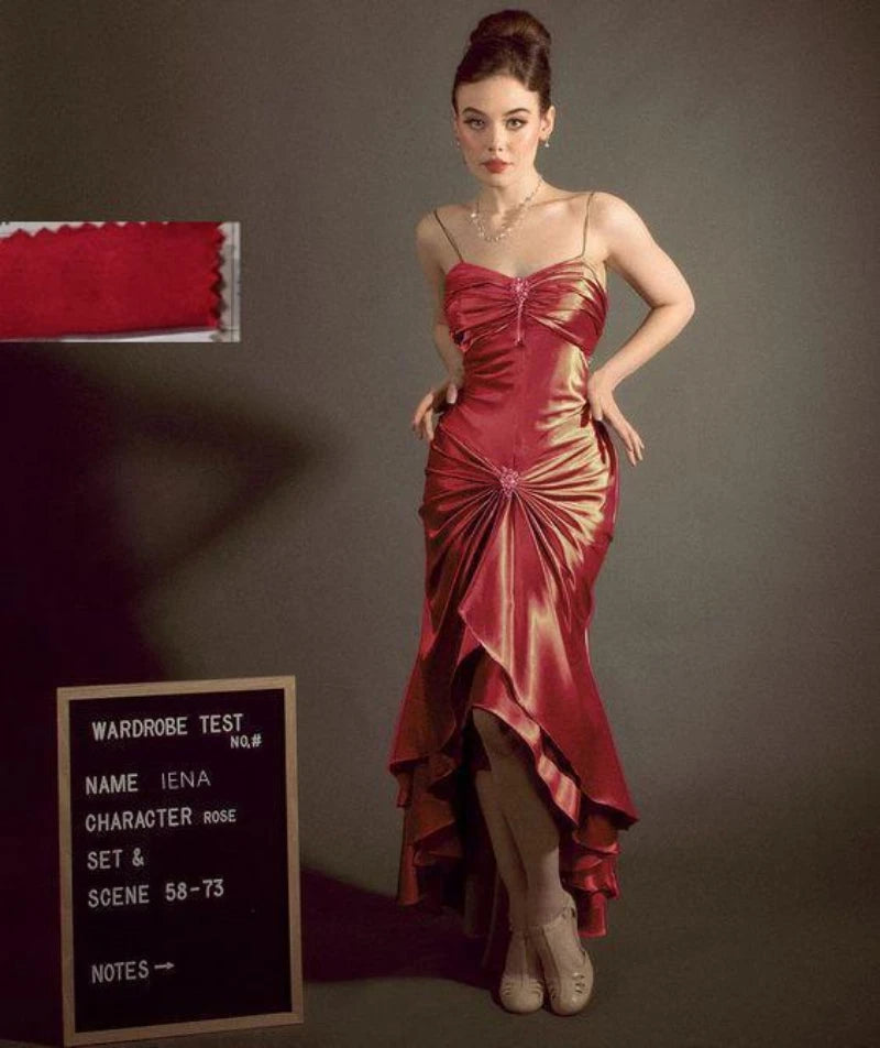Voguable Elegant Vintage Olive Green Prom Party Gown Celebrity Dresses Sweetheart Crystal Button Pleat Taffeta Satin Evening Dress voguable