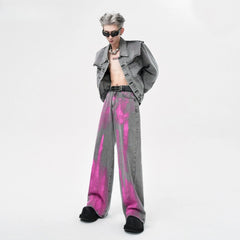 Coated Jeans Men's American High Street Wasteland Gray Wide-leg Pants Men Women A-type Smoke Gray Floor Pants 2025 voguable