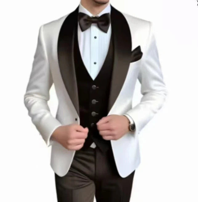 Voguable  Elegant Classic High-Quality Men Suit 3pcs Set with Satin Collar Jacket Vest And Trousers Business Wedding Banquet Customizable voguable