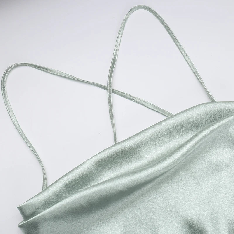 French Elegant Satin Camis Dress Summer Sexy Backless Spaghetti Straps Midi Dress Y2K Solid Sleeveless Party Night Vestidos voguable