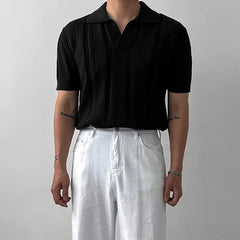 Men's Summer Korean Style Lightweight Knitshort Sleevespolo Shirt Hollow Mesh Texture Knitwear T-shirt Top Body Shirt voguable