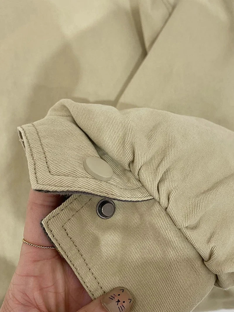 Fall Women Cargo Jacket Loose Preppy Style Long Sleeve Vintage Coat Casual Big Pockets American Retro Solid Bf Outwear Tops voguable