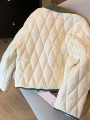 Voguable  Vintage Office Lady Argyle Parkas Korean Elegant Long Sleeve Winter Coat Women Casual All Match Pockets Sweet Tops Retro voguable