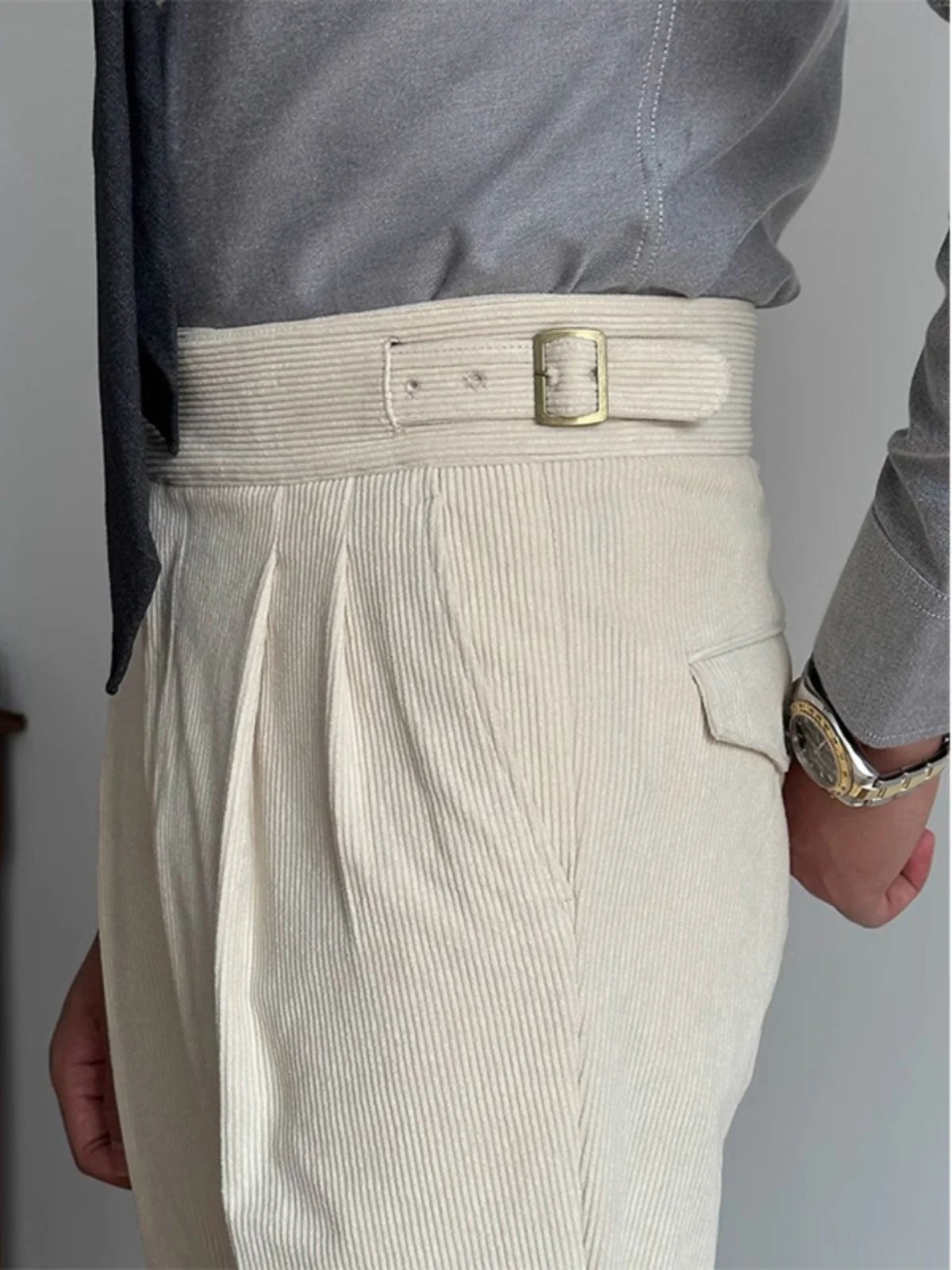 Voguable  High Waist Straight Leg Men's Retro Corduroy Casual Long Pants Warm Business Trousers Autumn Winter Fashion Youth Style voguable
