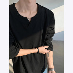 Autumn Long Sleeved T-shirt Men Fashion V-neck Pullover T Shirt Men Streetwear Korean Loose Pullover T Shirt Mens Top M-3XL voguable