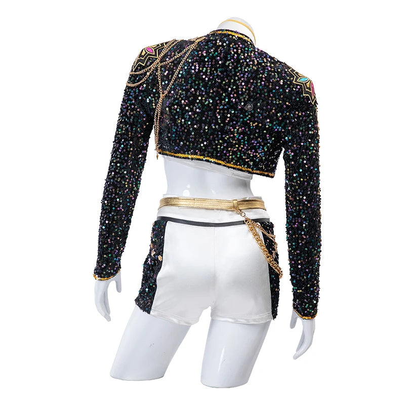 KPop Rumi Cosplay Costume Wig Shoes Black Coat Singing Suit Song-Promotion Costume Women Halloween Party Role Playing Outfit voguable