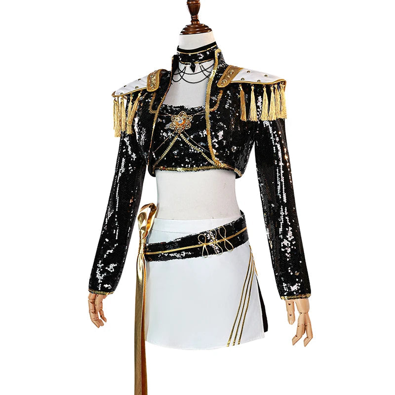 Rumi Zoey Mira Cosplay KPop Demon Hunters Cosplay Costume Wig Women Black Golden Suit Halloween Party Role Playing Outfit voguable
