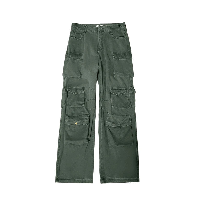 Japanese Multi-pocket Work Pants Men's Autumn Trendy Loose Straight Casual Pants Hip-hop Retro Design Trousers Aesthetic Chic voguable