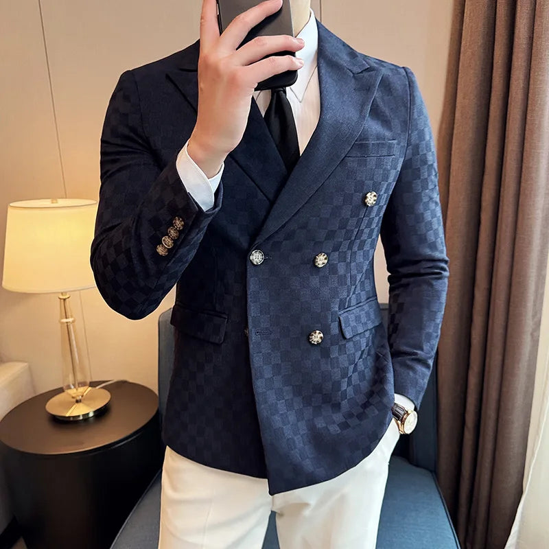 Voguable  Luxury Fashion Double Breasted Men Suit Jacket Slim Fit Business Social Wedding Formal Suit Jacket Plus Size 5XL-M Men Clothing voguable
