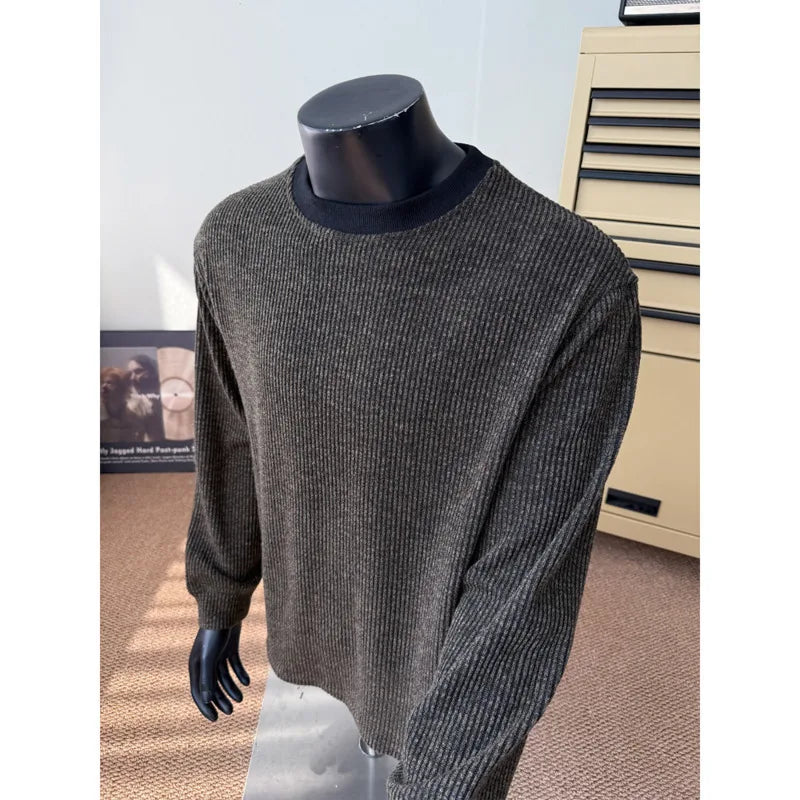 Autumn Knitted T-shirt Men Fashion Casual Long Sleeve T-shirt Men Streetwear Korean Loose Round Neck T Shirt Mens Top M-3XL voguable