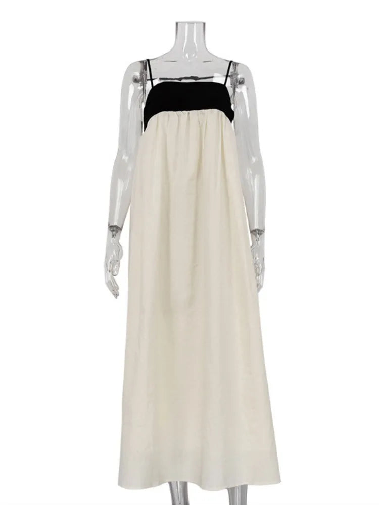 TARUXY Contrast Color Suspender Dress Women's Fashion Sexy Backless Long Ball Gown Dress Sleeveless Loose Female Holiday Clothes voguable