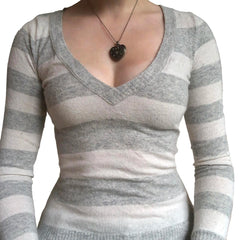 Women Long Sleeve Knit Tops Casual V-neck Striped Pullover Shirt Blouse for Club Streetwear voguable