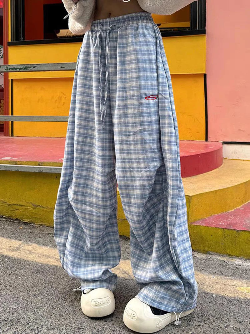 Streetwear Y2K Plaid Pants Women Vintage American High Waist Scimitar Pants Harajuku Oversize Loose Bf Casual Trousers New voguable