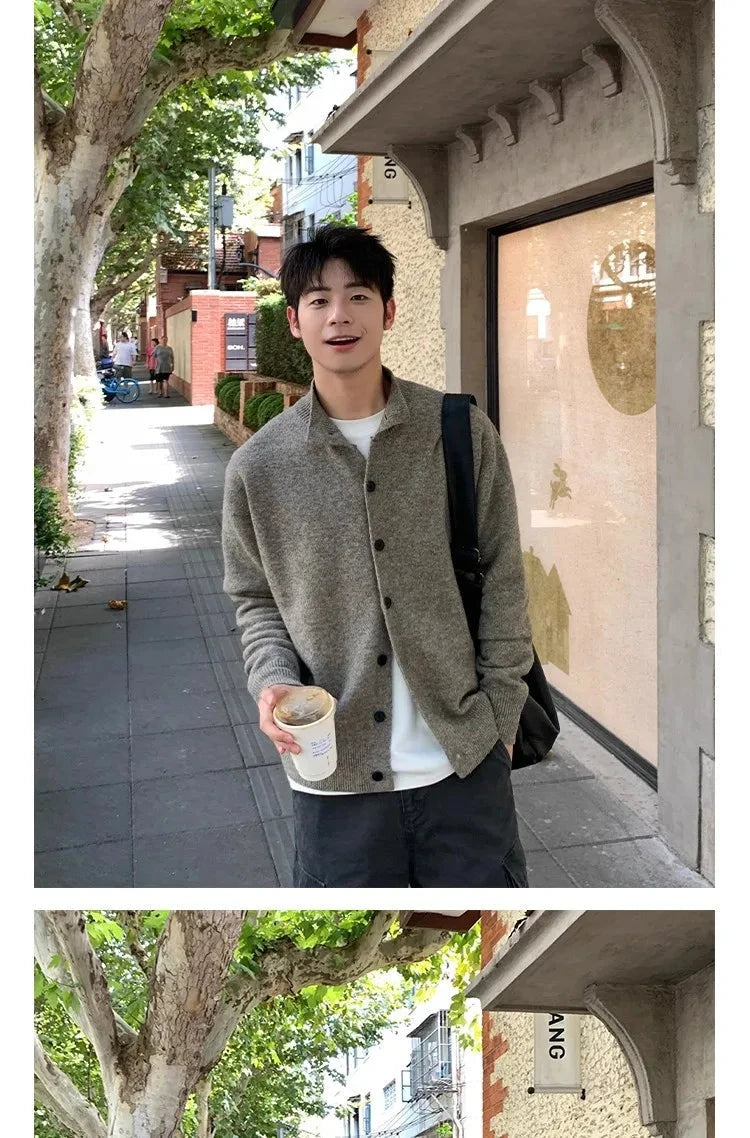 Japanese Vintage Cardigan Coats Light Luxury Knitted Lapel Long Sleeve Men Sweater Jacket Leisure Premium Quality Knitwear M-3XL voguable