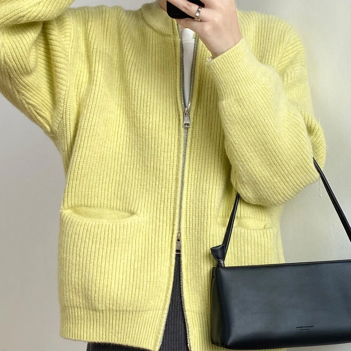 Sweater Cardigan Women Autumn Double Zipper Casual Korean Knitwear Coat Solid Color Loose Soft Long Sleeve Jackets Outerwear voguable