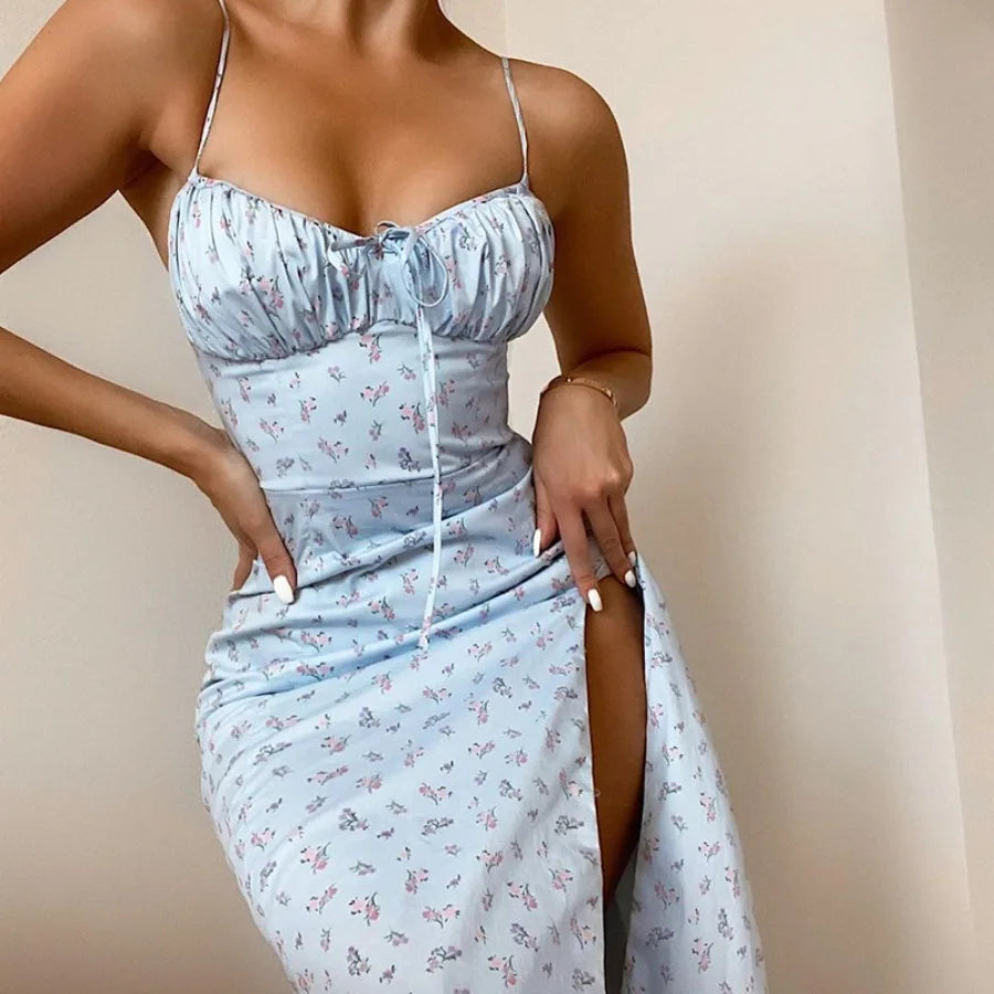 Voguable  Europe and America summer hot goods new women's dress with halter floral split dress  on behalf of voguable
