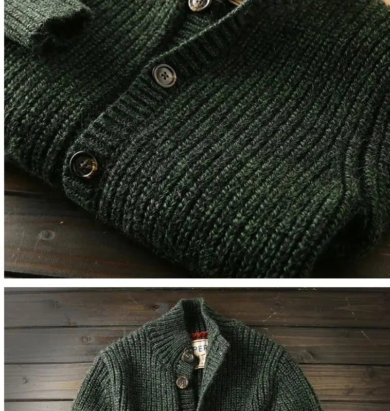 American High-end Knit Cardigan Men's Stand Collar Sweater Cardigan Korean 2025 New Spring Autumn New Sweater Button Jacket Chic voguable