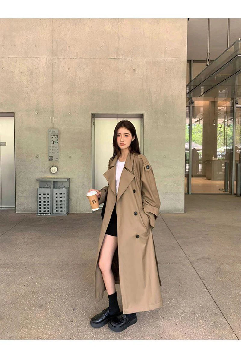Vintage Elegant Women Long Trench Casual England Long Sleeve Belt Coat Jacket Fall Winter Lady Sweet Retro Harajuku Pockets Tops voguable