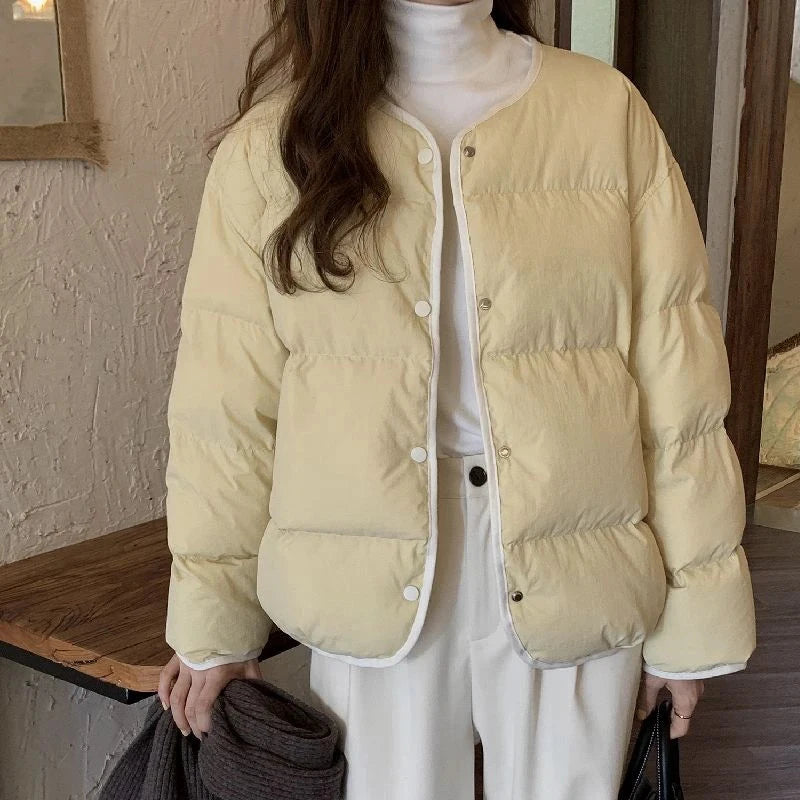 Sweet O Neck Cute Parkas Women Long Sleeve Preppy Style Warm Cotton Coat Japan Casual Female Solid Thick Warm Retro Jacket voguable