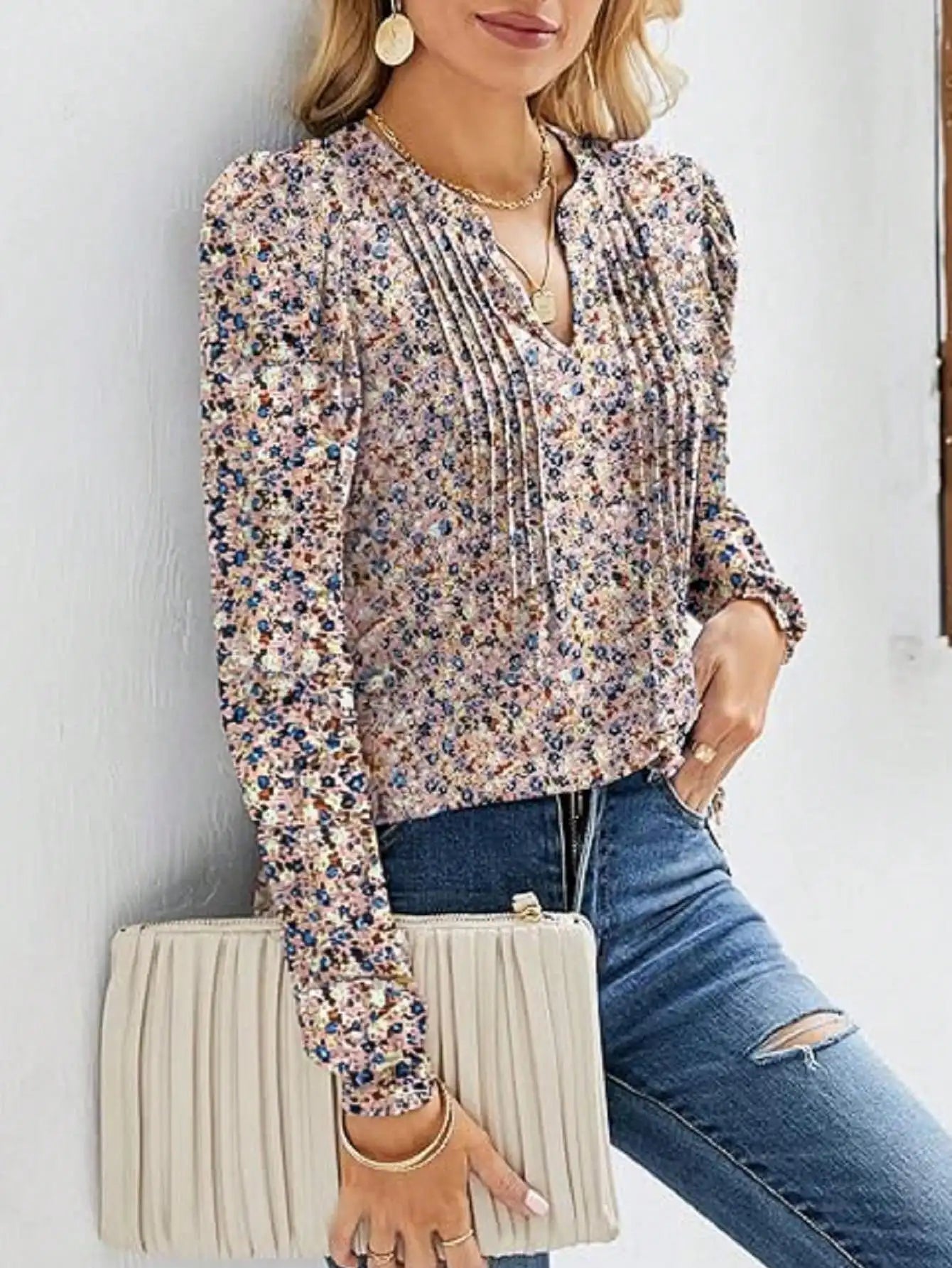 Voguable  Women's Long Sleeve Casual Blouses Dressy Tunic Top V Neck Button Office Wear Fall Winter voguable