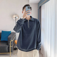 Voguable  Fall Winter Zipper Long Sleeve Men Polo Sweatshirts Casual Fashion Harajuku Oversized Pullovers Punk Streetwear Black White Gray voguable