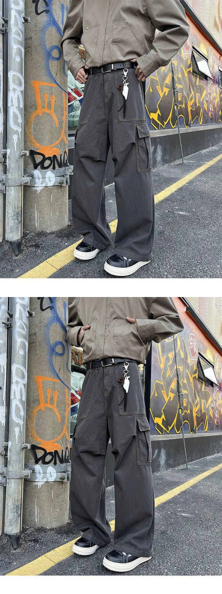 Mens Casual Workwear Cargo Pants Loose Fit Straight Wide Leg Multi Pocket Utility Tactical Outdoor Hiking Durable Heavy Duty voguable