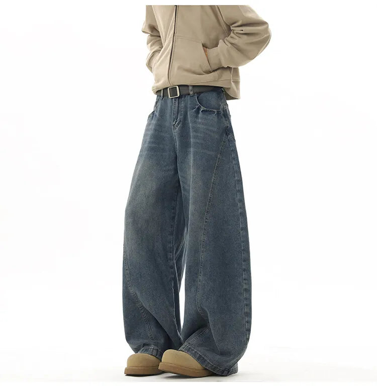 Wide Leg Jeans Men Denim Dark Blue Floor Sweeping Baggy Trousers Street Dance Hip Hop Unisex Urban Fashion Urban Streetwear voguable
