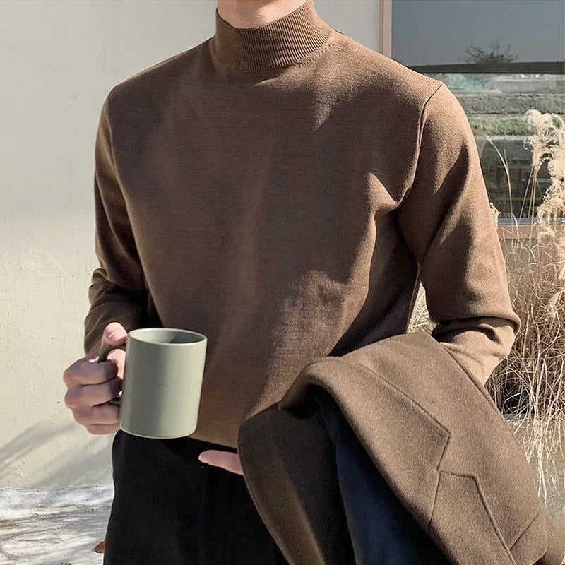 Solid-color Half Turtleneck Bottoming Sweater Men Long Sleeve Korean Fashion Autumn and Winter Casual All-match Pullover Men voguable