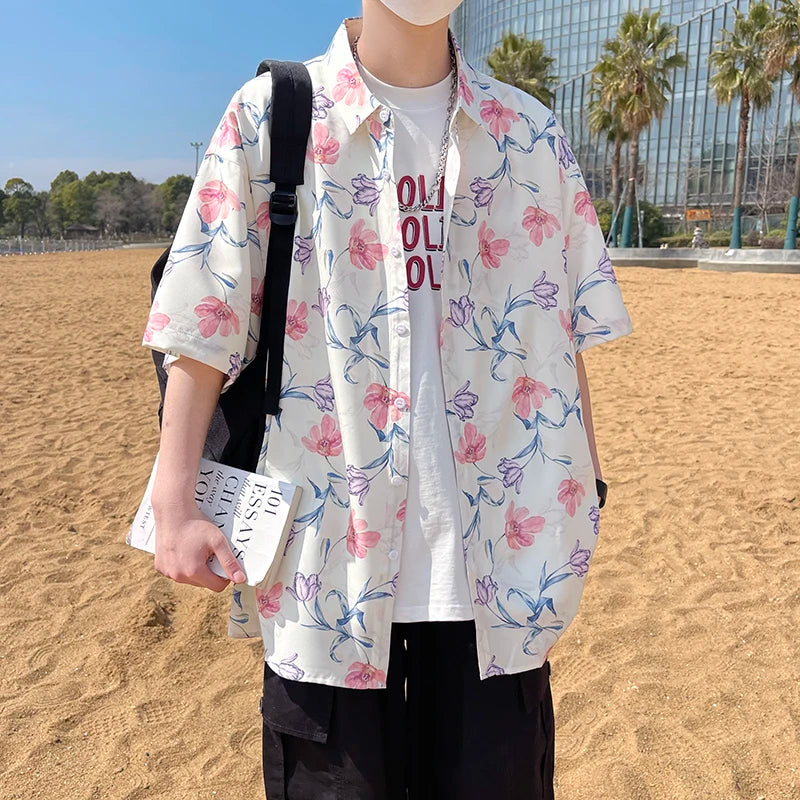 Voguable  Men's Stylish Summer Short Sleeve Hawaiian Shirt Tropical Floral Print Breezy Lightweight Casual Beachwear Fashion voguable