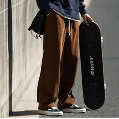 Men's Casual Pants Loose Straight Corduroy Pants Elastic Waist Sweatpants Fashion Streetwear Spring Men Sports Jogger Trousers voguable