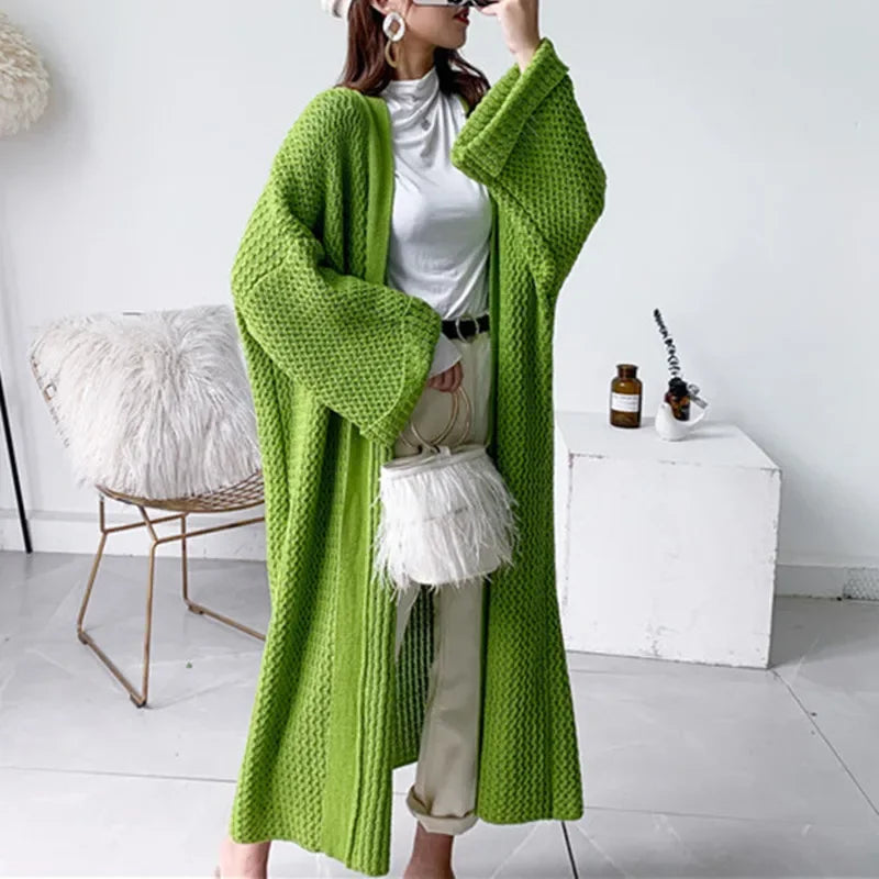 Voguable  Casual  Lazy Style Loose Solid Color Long Women Knitted Cardigan Autumn Winter Simple Elegant Versatile Sweater Coat Fashion New voguable