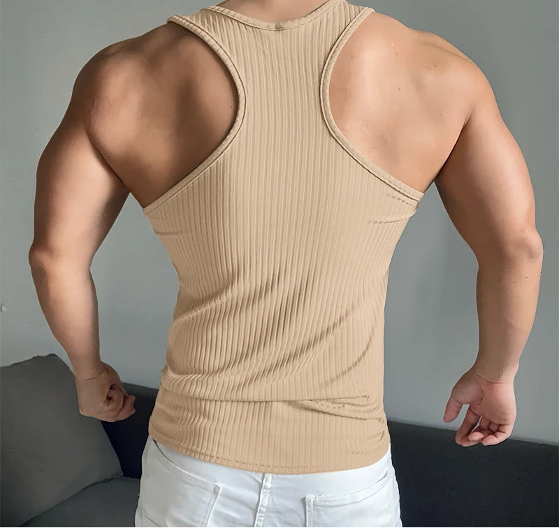 Men Tank Tops Solid Color Square Collar Sleeveless Fashion Male Vests Summer Streetwear 2025 Skinny Men Clothing S-3XL voguable