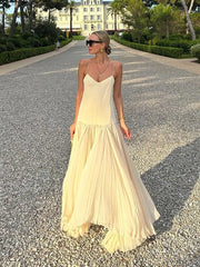 Elegant Mesh Hem Patchwork Maxi Dress For Women Fashion V-neck Backless Sleeveless Sling Dresses 2024 Sexy Beach Vacation Robes voguable