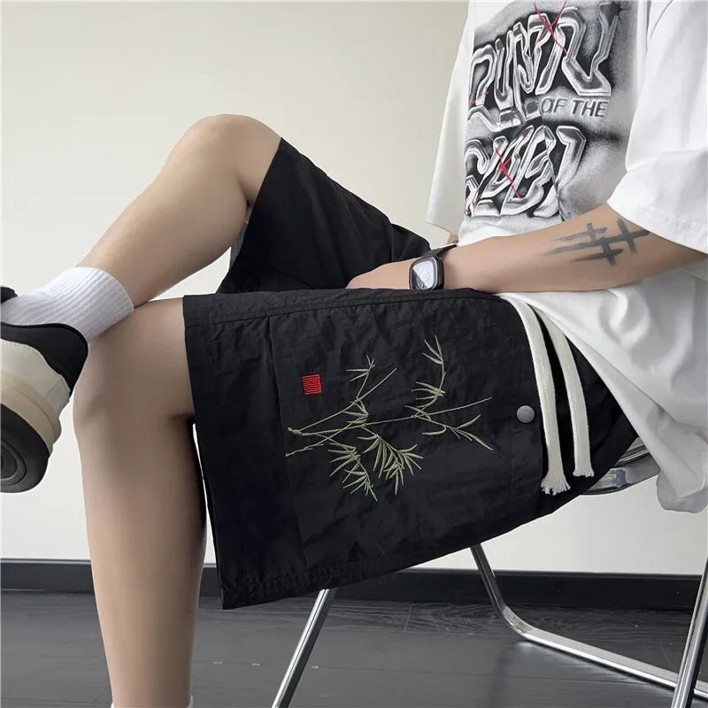 Summer Men Outdoor Casual Athletic Shorts Chinese Embroidery Design Quick Dry Breathable Lightweight Comfort Sports Short Pants voguable