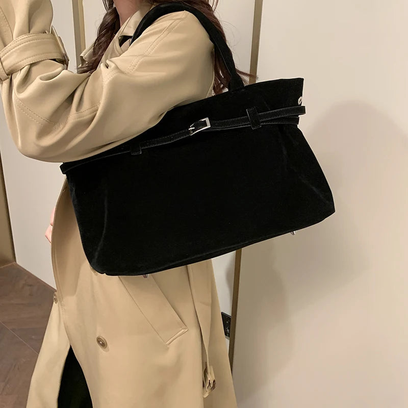 Velvet Big Top-handle Bags For Women Winter Latest Designer Handbags Luxury Pure Color Large Capacity Shopper Totes Female voguable