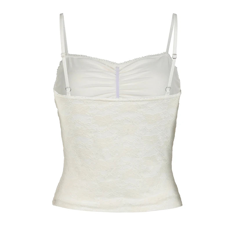 Voguable Sweet Floral Lace Patchwork Crop Top White Black Coquette Aesthetic Double Layer Folds Camis Y2K Cute Sexy Vest  Women voguable