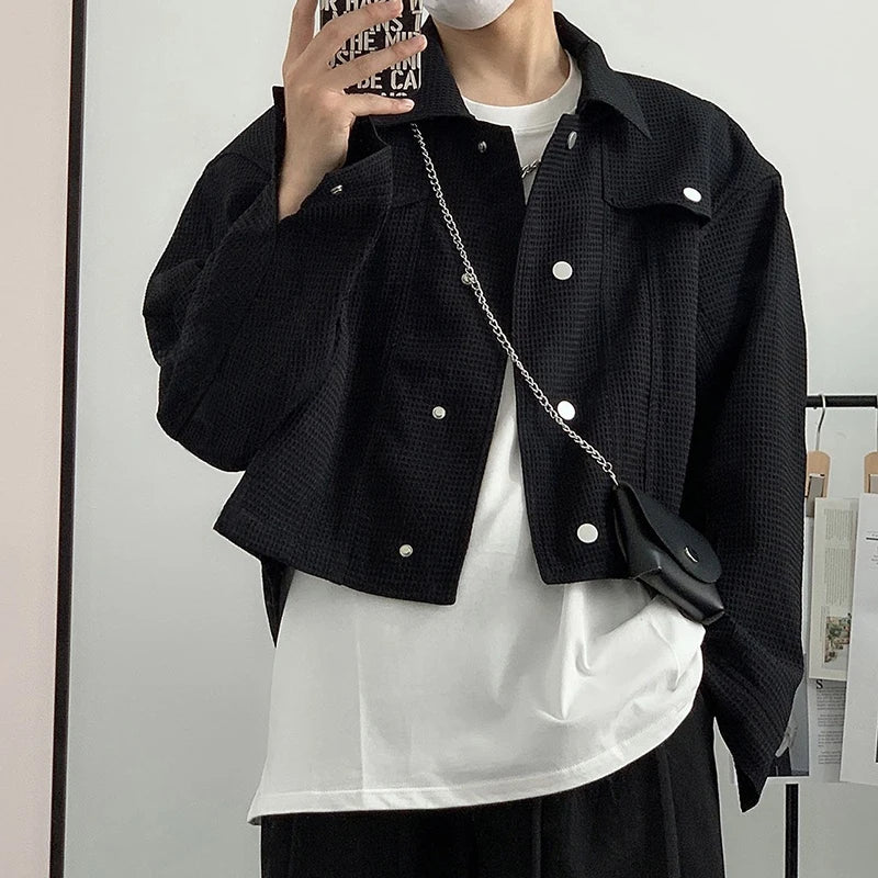 Spring Clothing Men's Leisure Short Jacket Streetwear Solid Color Button-down Collar Korean Harajuku Long Sleeve Luxury Coats voguable