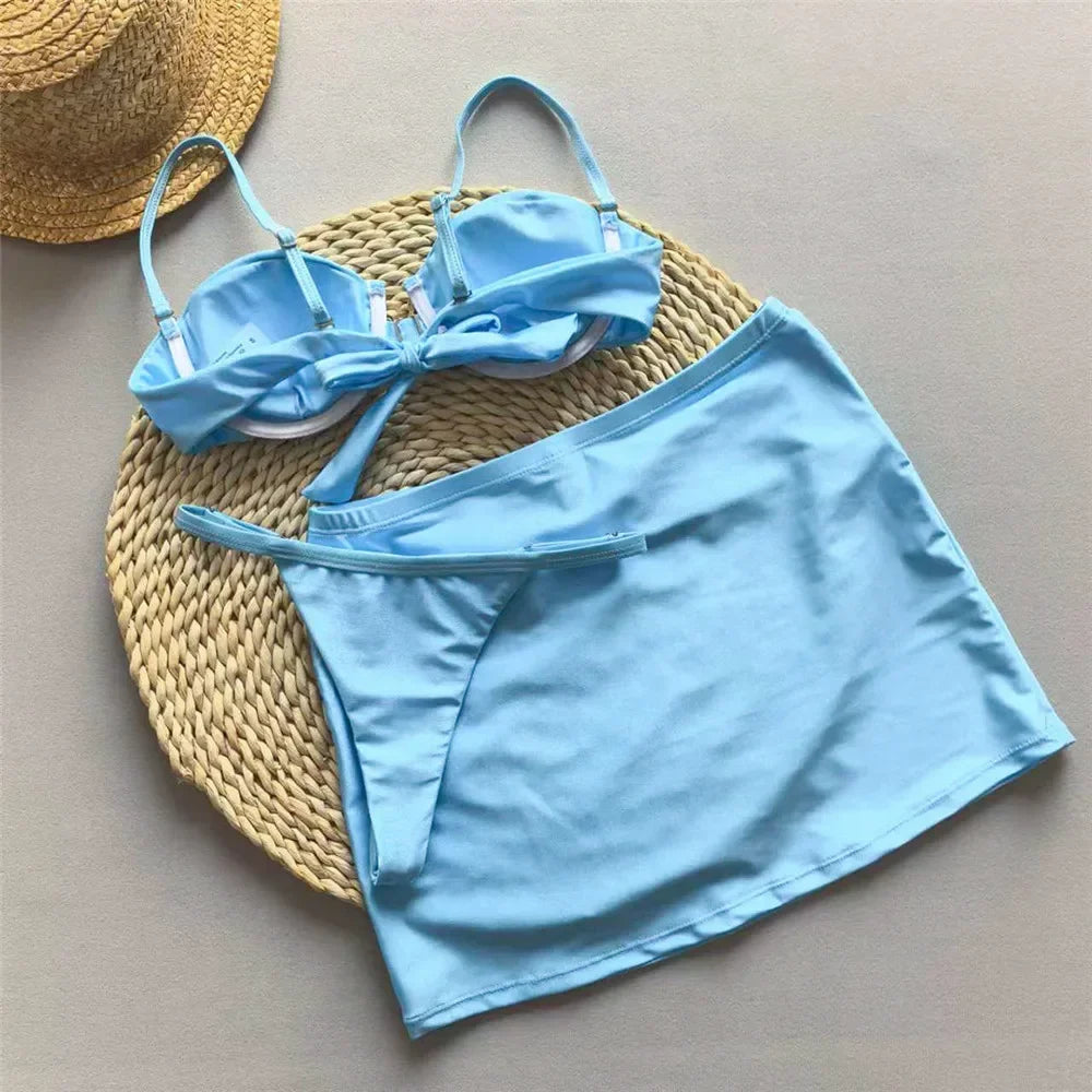 Voguable  Light Blue Micro Bikini Thong Pushup Sexy Swimsuit Cover Ups Women Sun Metal Buckle Swimwear Bathing Suit Bikinis Sets  New voguable