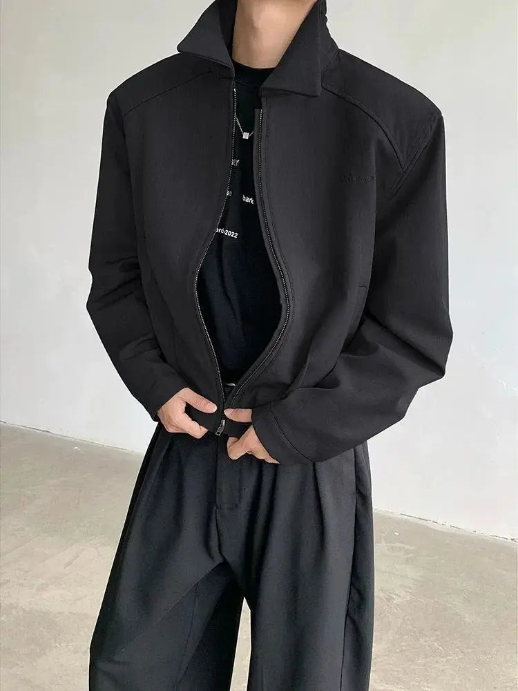 Black Short Autumn Suit Jacket Male College Preppy Wearing American Baseball Uniforms with High-end Shoulder Pad Jacket Chic voguable