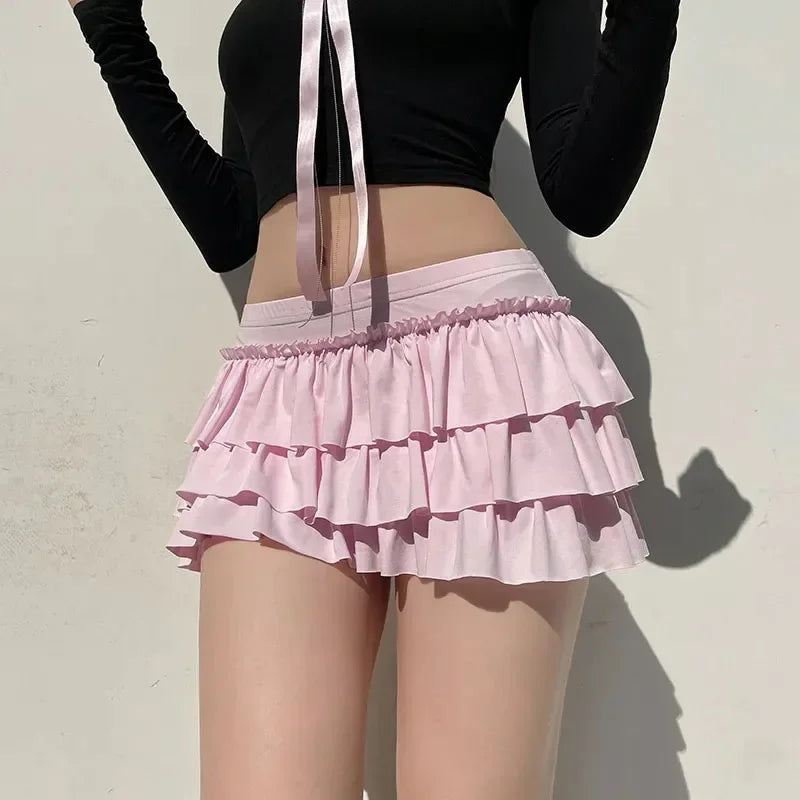 Bow Sweet A-Line Skirts Women Sexy Slim Low-Waist Casual Mini Skirts Y2K Female Summer Fashion Streetwear All-Match Pink Skirts voguable